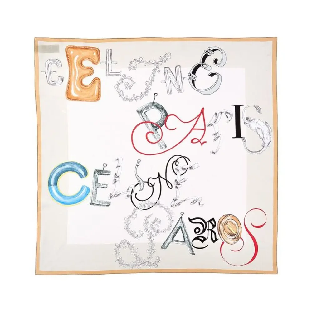 Celine Square Silk Scarf, Beige